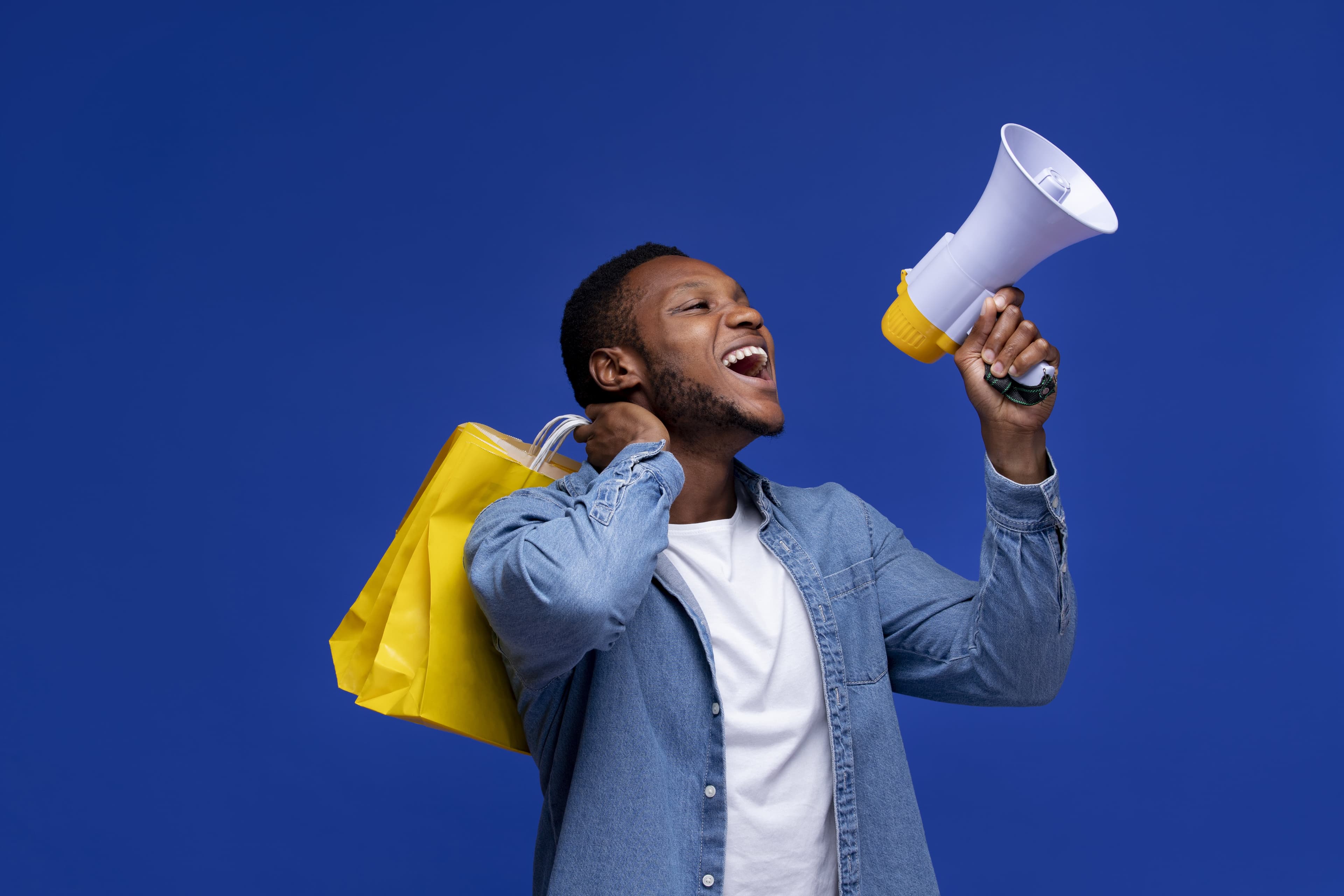 Man holding megaphone - Before
